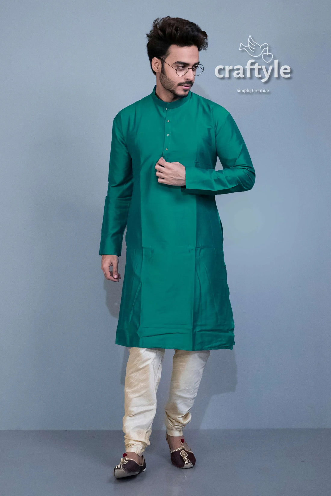 Teal green soft silk kurta - ethnic wear for men man green kurta pajama 1