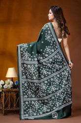 Timber green ethnic motif handcrafted gujrati stitch silk saree dark green silk saree intricate 4
