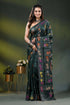 Timber green floral design hand embroidered silk kantha stitch saree 1