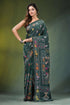 Timber green hand embroidered multicolor floral kantha silk saree dark intricate 1
