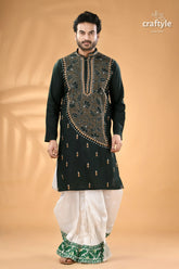 Timber green kantha hand embroidered gents kurta - reverse stitch men’s dark 5