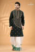 Timber green kantha hand embroidered gents kurta - reverse stitch men’s dark long-sleeved 1
