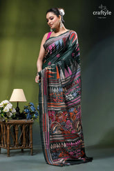 Timber green multi-thread embroidery designer silk kantha saree dark green silk saree adorned 5