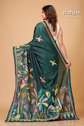 Timber Green Village Theme Silk Kantha Work Saree - Craftyle