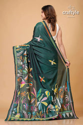 Timber green village theme silk kantha work saree green saree colorful bird plant 5