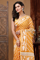 Timeless Earth Yellow and White Jamdani Saree - Traditional Artistry - Craftyle