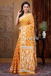 Timeless Earth Yellow and White Jamdani Saree - Traditional Artistry - Craftyle