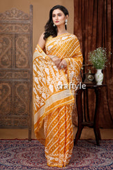 Timeless Earth Yellow and White Jamdani Saree - Traditional Artistry - Craftyle