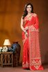 Tomato red ethnic motif handcrafted silk kutch embroidery saree vibrant red saree adorned intricate 1
