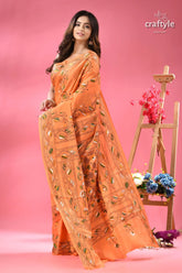 Tonys pink classic kantha stitch silk sari orange silk saree intricate embroidery 3