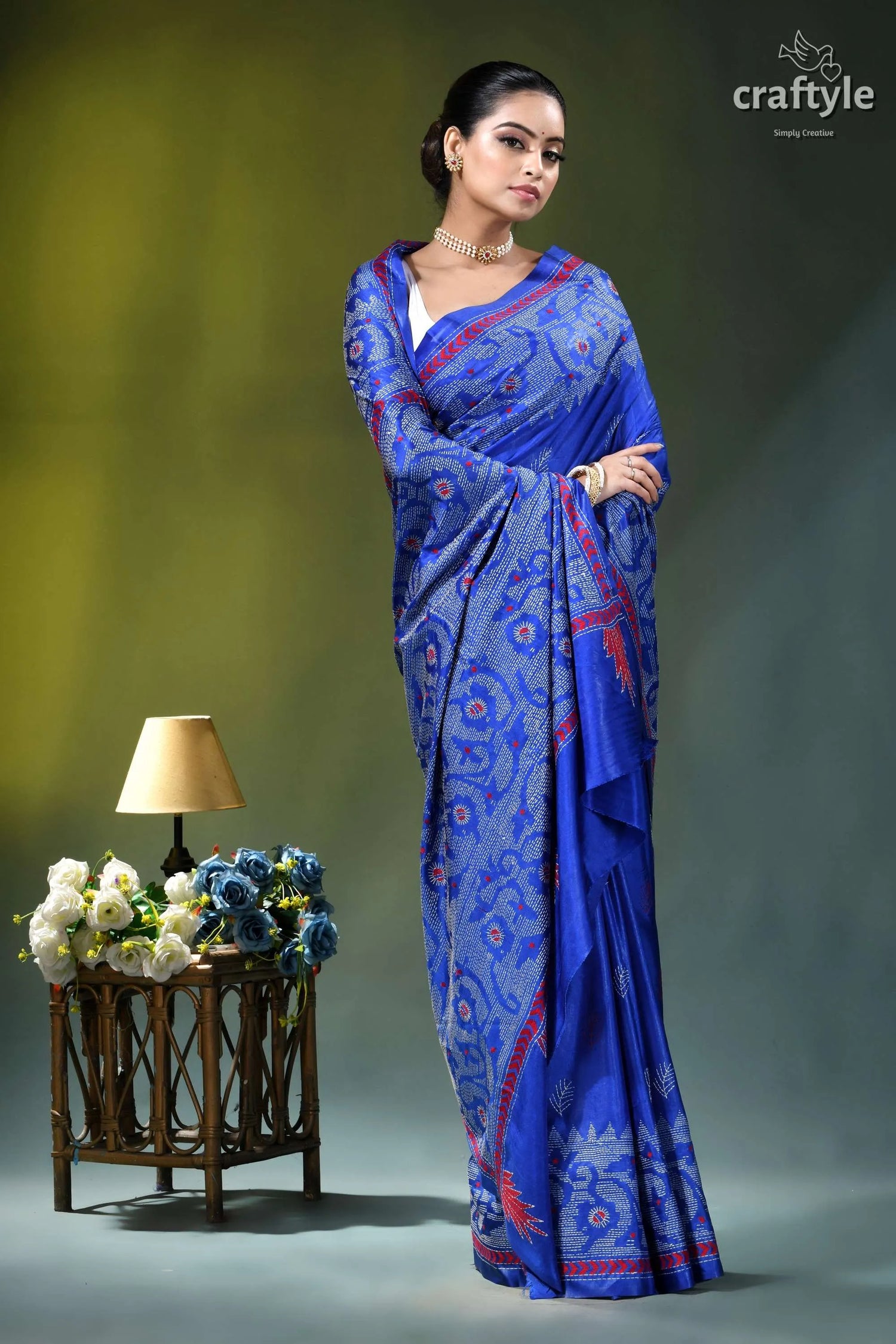 Tory blue jamdani design handmade silk kantha saree vibrant royal blue saree intricate 6