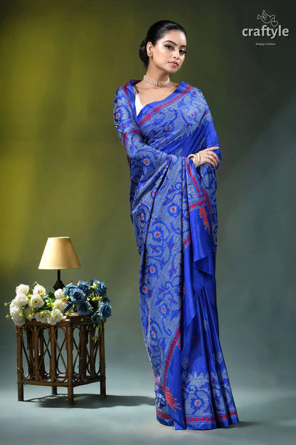 Tory blue jamdani design handmade silk kantha saree vibrant royal blue saree intricate 6