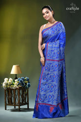 Tory blue jamdani design handmade silk kantha saree vibrant royal blue saree intricate 3