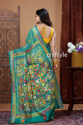 Traditional Forest Green Silk Kantha Saree for Women-Craftyle