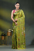 Trendy green parrot bird motif hand embroidered kantha stitch silk saree 1