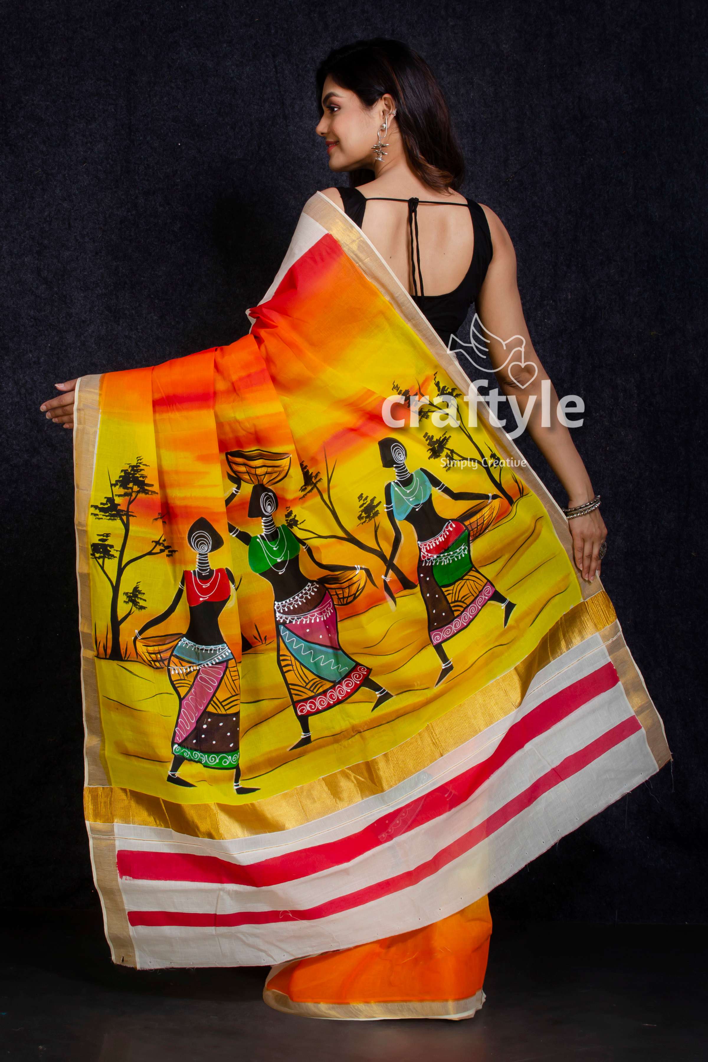 Tribal Design Kerala Cotton Saree-Craftyle