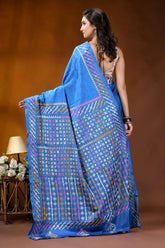 Tufts blue ethnic motif hand wax batik kutch embroidery silk saree - mirror work vibrant blue silk saree adorned 5