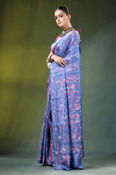 Tufts blue folk art handmade silk kantha work saree woman wears vibrant 3