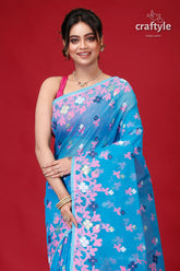 Tufts Blue Intricate Jamdani Saree-Craftyle