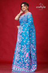 Tufts Blue Intricate Jamdani Saree-Craftyle