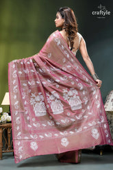 Turkish rose dual-tone heritage silk kantha stitch saree pink silk saree intricate white 5
