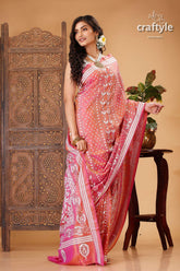 Turkish Rose White Thread Dualtone Silk Kantha Saree - Craftyle
