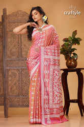 Turkish Rose White Thread Dualtone Silk Kantha Saree - Craftyle