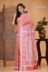 Turkish Rose White Thread Dualtone Silk Kantha Saree - Craftyle