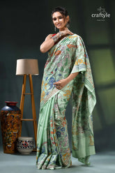 Turquoise green bird motif bengal heritage silk kantha saree mint green floral saree intricate 5