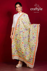 Tussar silk embroidered kantha dupatta woman bird-patterned dupatta 2