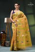 Tussock color floral cotton jamdani saree for women yellow floral embroidered saree green 1