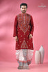 Upsdell red kantha stitch cotton men’s kurta embroidered white 1