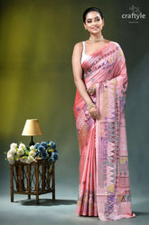 Venetian red multicolor thread handcrafted silk lambani saree woman wears pink silk saree 6