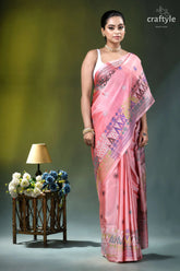 Venetian red multicolor thread handcrafted silk lambani saree soft pink silk saree intricate 4