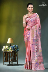 Venetian red multicolor thread handcrafted silk lambani saree pink saree intricate geometric floral 1