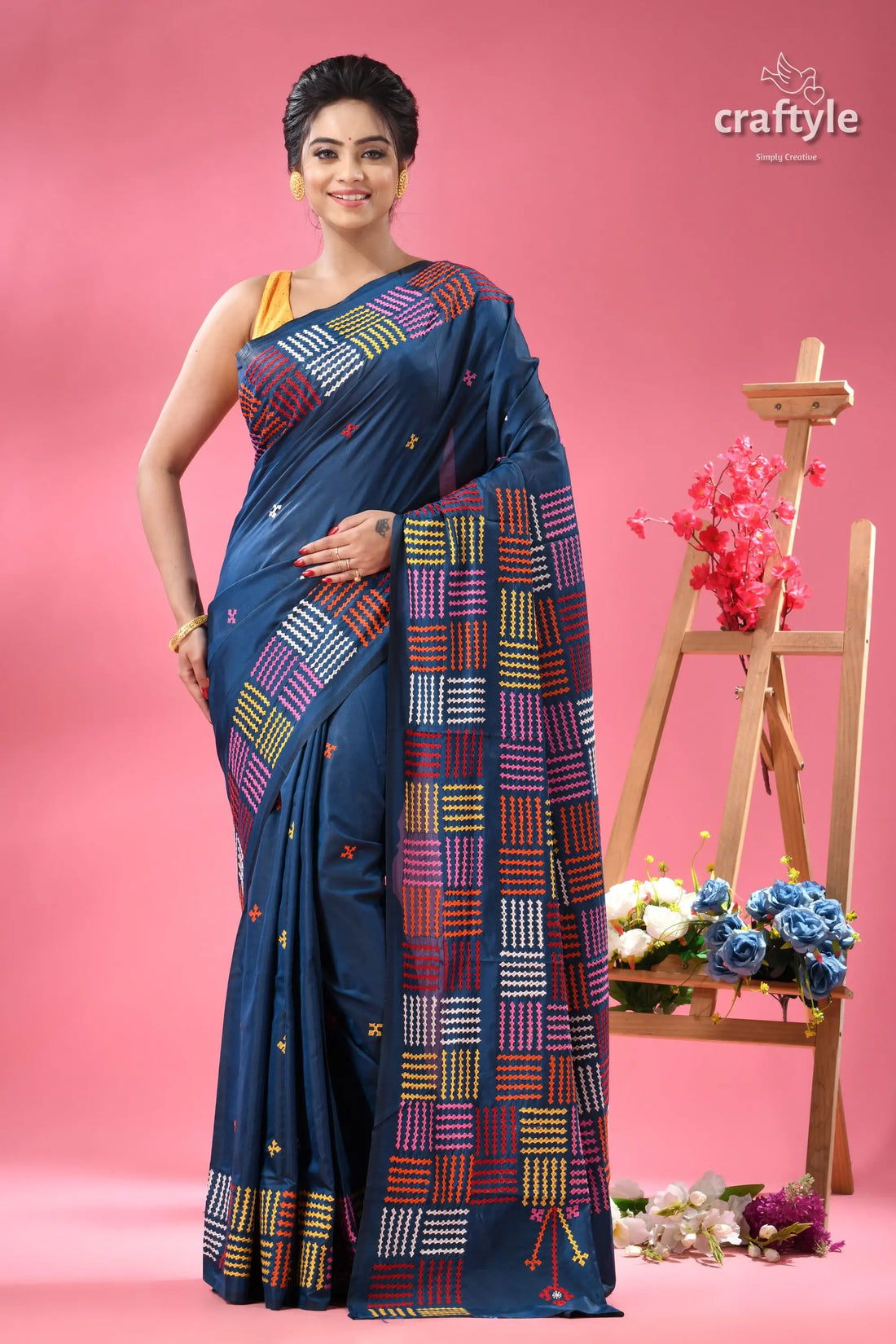 Venice blue gujrati stitched beautiful silk saree woman blue silk saree colorful 1