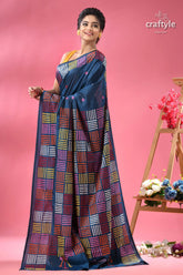 Venice blue gujrati stitched beautiful silk saree woman dark blue saree colorful 3