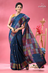 Venice blue gujrati stitched beautiful silk saree woman dark blue saree colorful 4