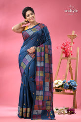 Venice blue gujrati stitched beautiful silk saree woman navy blue silk saree 6