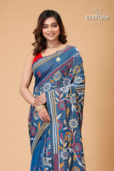 Venice Blue Multithread Silk Kantha Work Saree-Craftyle