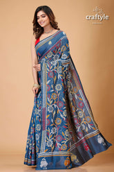 Venice Blue Multithread Silk Kantha Work Saree-Craftyle