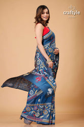 Venice Blue Multithread Silk Kantha Work Saree-Craftyle
