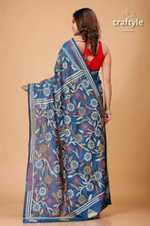 Venice Blue Multithread Silk Kantha Work Saree-Craftyle