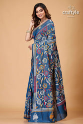 Venice Blue Multithread Silk Kantha Work Saree-Craftyle