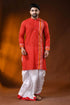 Vermilion red pure cotton printed punjabi for men with stripe design 1