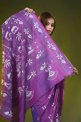 Village motif mauve purple handmade silk kantha stitch saree 2