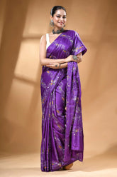 Violet multicolor nature theme silk kantha work saree vibrant purple silk saree adorned 4