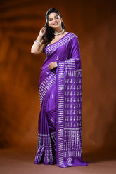 Violet purple silk gujarati stitch saree with paisley motif - mirror work 6