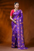 Violet silk kantha saree with hand embroidered bullock cart motif 1