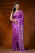 Violet silk kantha stitch saree with geometric floral ethnic design 1
